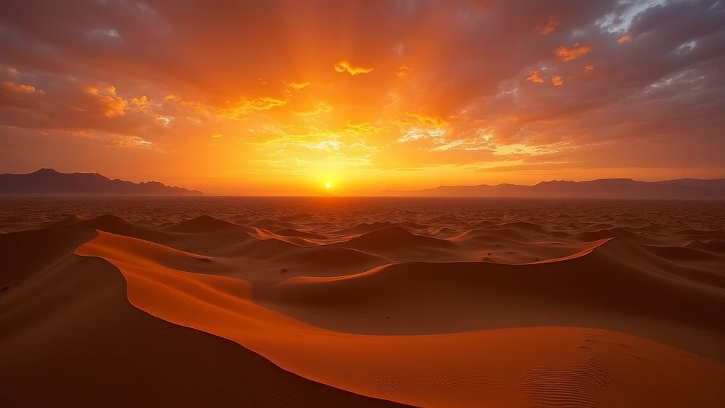 Panoramablick auf die goldenen Sanddünen der 1000 Nights Camp in Oman bei Sonnenuntergang