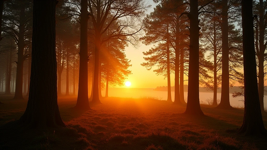Sonnenuntergang im Marselisborg Wald mit Blick auf die Ostsee in Aarhus, Daenemark