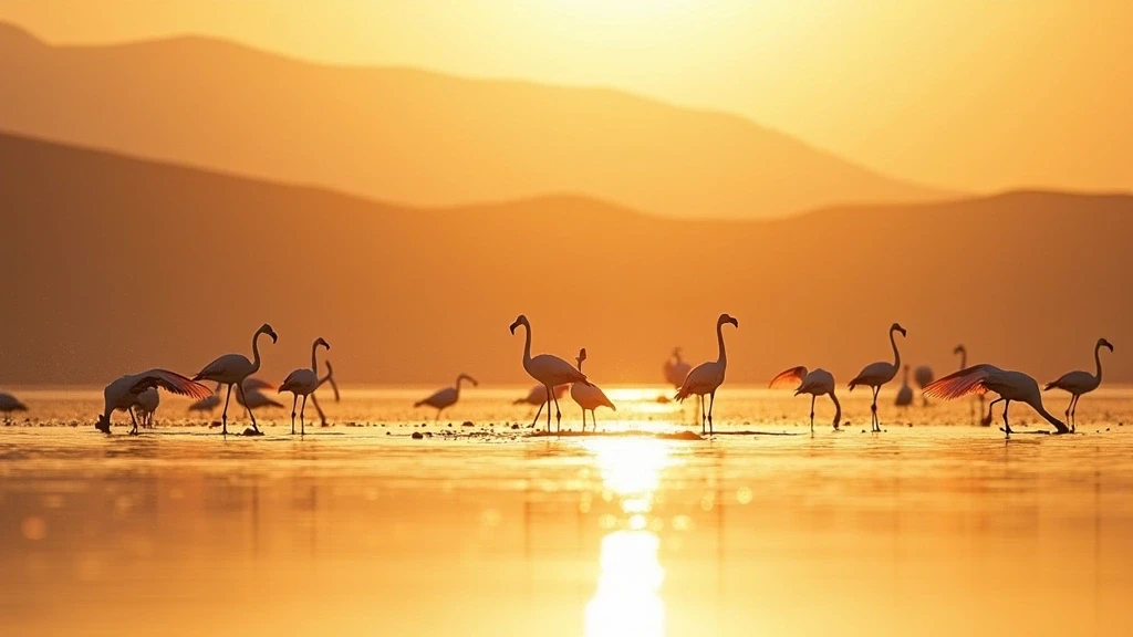 Goldene Stunde im Al Wathba Feuchtgebiet mit Flamingos in Abu Dhabi