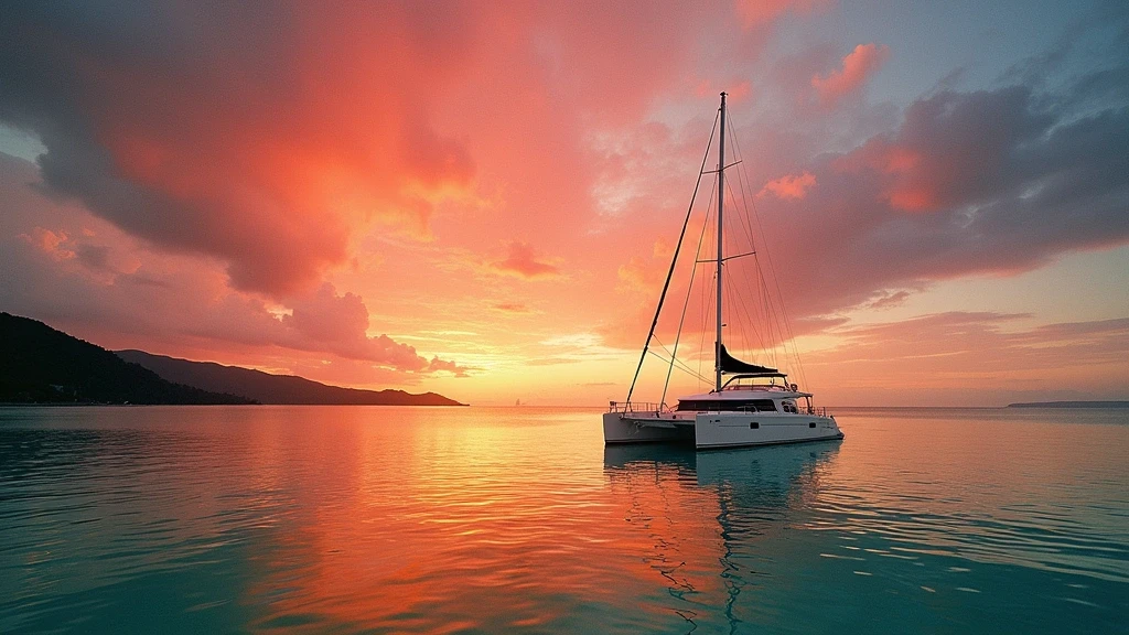 Sonnenuntergang ueber dem Korallenmeer bei Airlie Beach mit Whitsunday Islands Silhouette