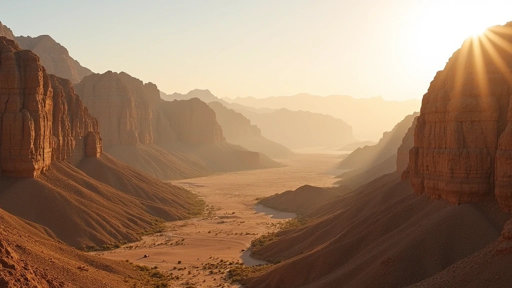 Panoramablick auf die Hajar-Berge vom Al Bustan Palace Ritz-Carlton in Oman zur goldenen Stunde