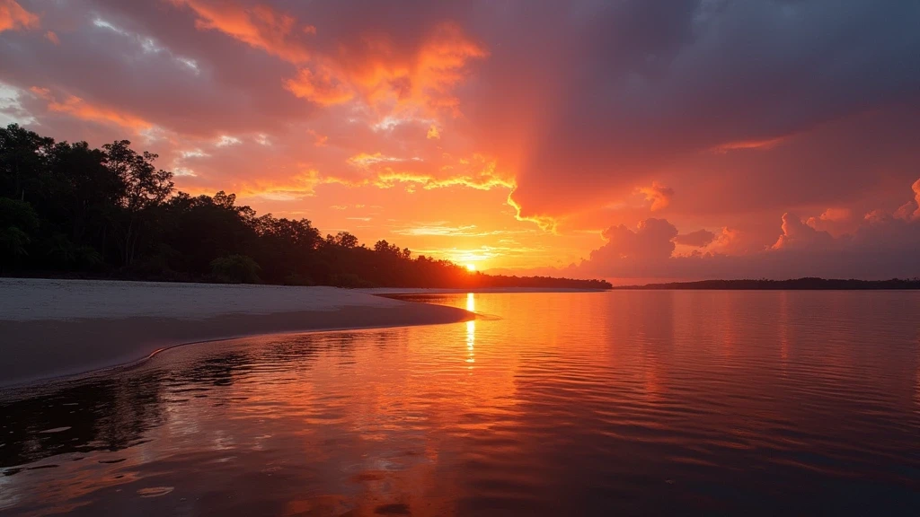 Panorama der Ilha do Amor Sandbank bei Sonnenuntergang in Alter do Chão