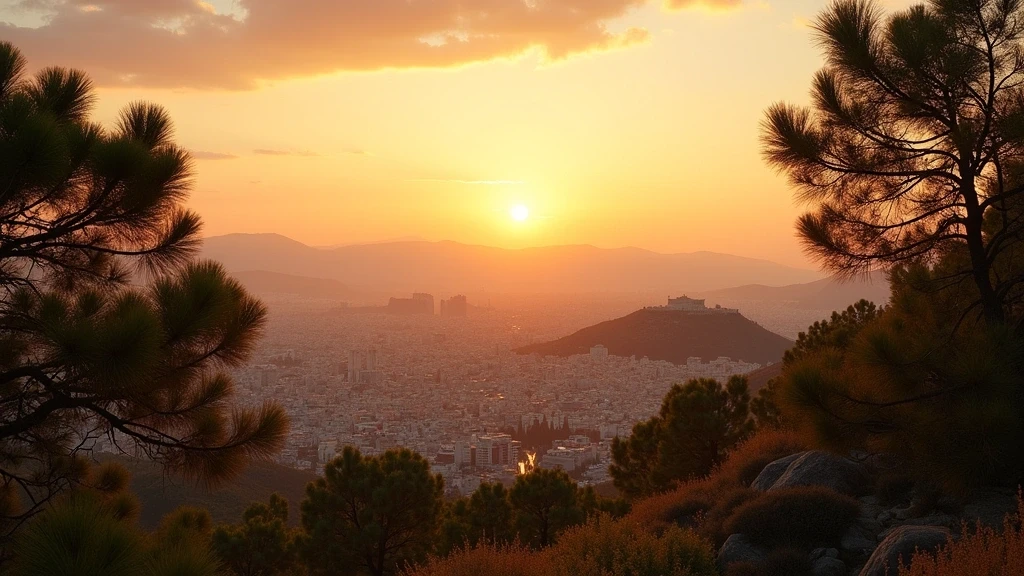 Panoramablick von Lykabettus-Berg auf Athen zur goldenen Stunde mit Akropolis