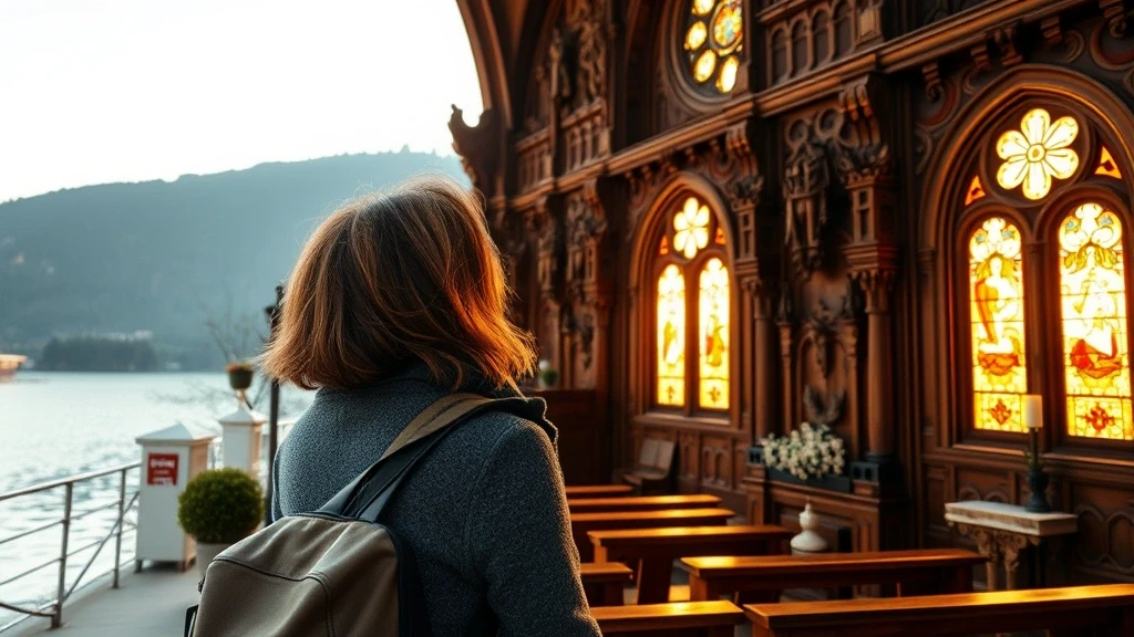 Reisende bewundert Holzschnitzereien der St. Bartholomä-Kirche am Königssee