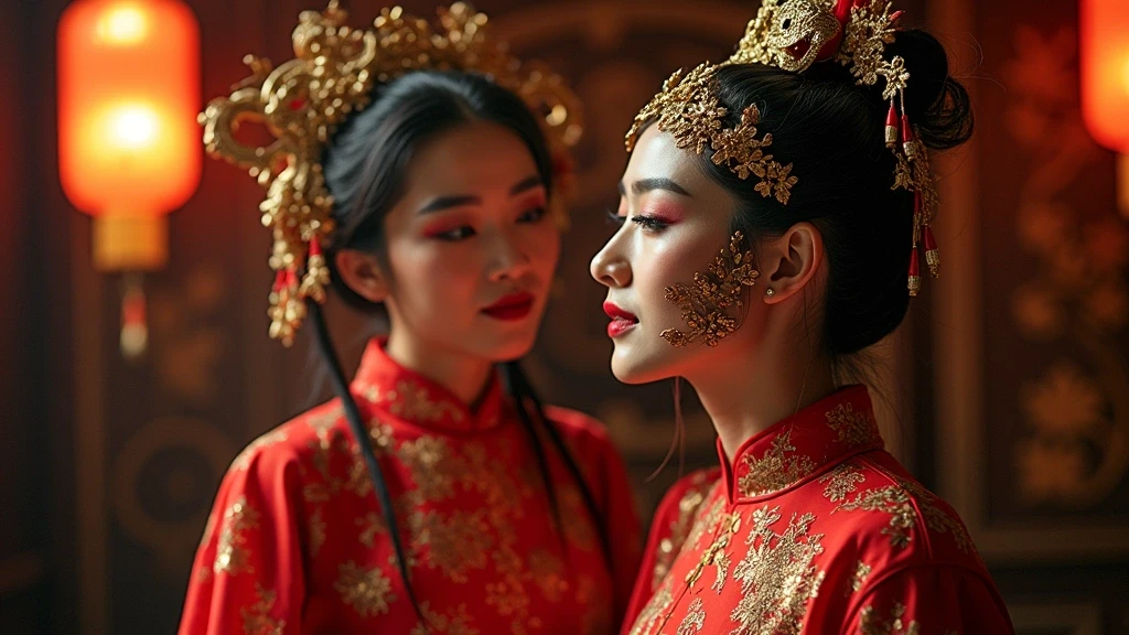 Lokale Fuehrerin demonstriert Sichuan-Oper-Gesichtswechsel in Chongqing-Teehaus
