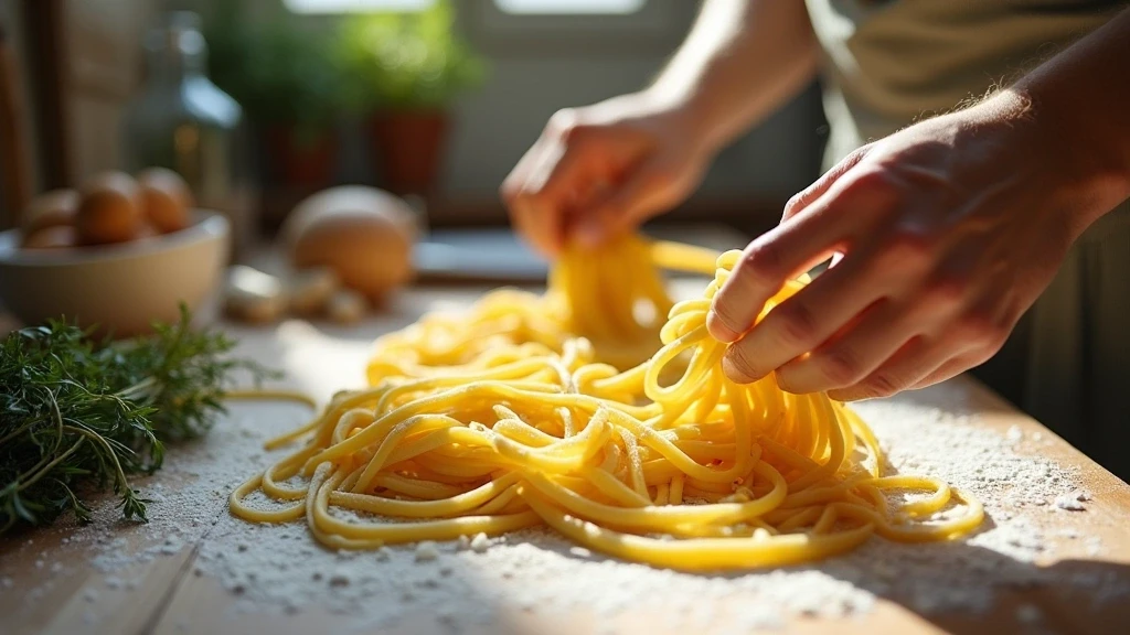 Handgemachte Pasta-Zubereitung in einer toskanischen Kueche