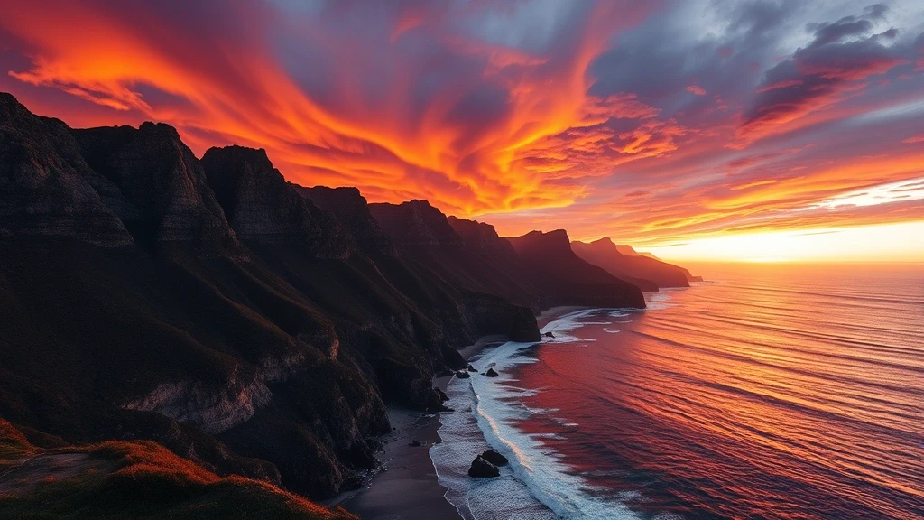 Sonnenuntergang über den Twelve Apostles in Kapstadt mit dramatischem Himmel und goldenem Licht