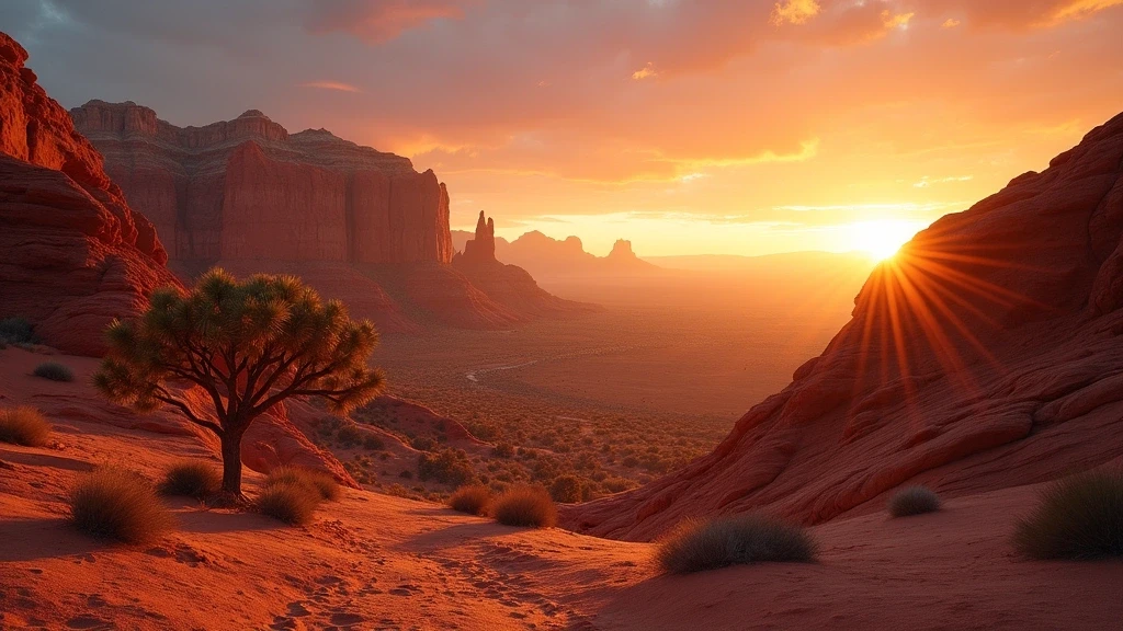 Sonnenuntergang ueber dem Red Rock Canyon, rote Sandsteinfelsen in Las Vegas, Vereinigte Staaten