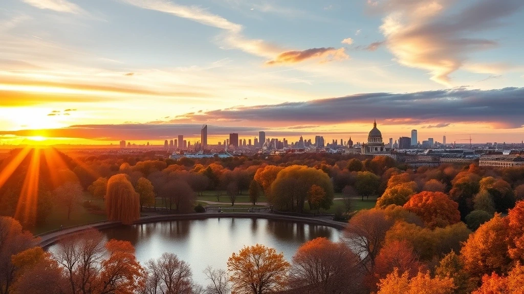 Panoramablick auf den Hyde Park in London zur goldenen Stunde im Herbst