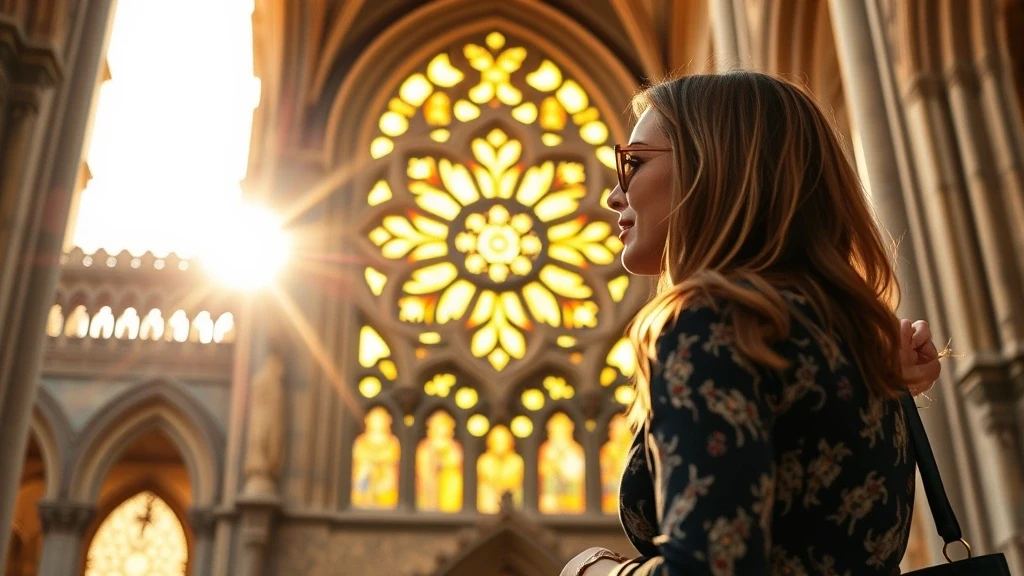 Fuehrerin erklaert gotische Details der Kathedrale von Palma de Mallorca bei goldener Stunde