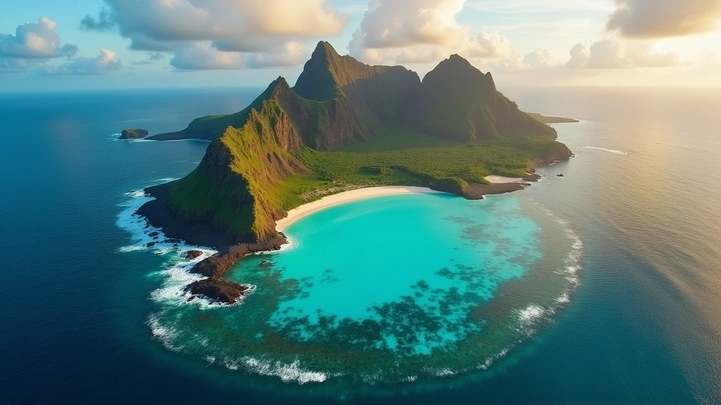 Luftaufnahme des Unterwasser-Wasserfall-Effekts bei Le Morne Brabant auf Mauritius zur goldenen Stunde