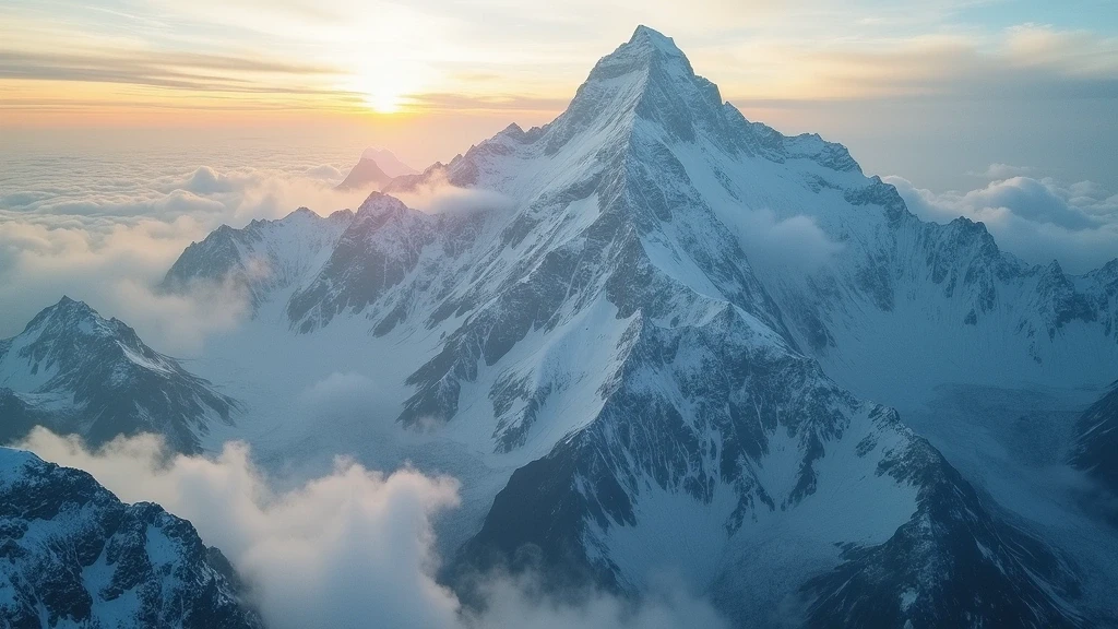 Luftaufnahme des Mount Everest mit Khumbu-Gletscher zur goldenen Stunde im Himalaya