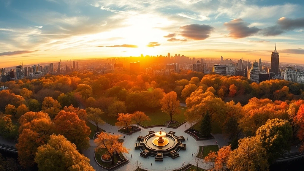 Goldene Stunde im Central Park mit Herbstlaub in New York City