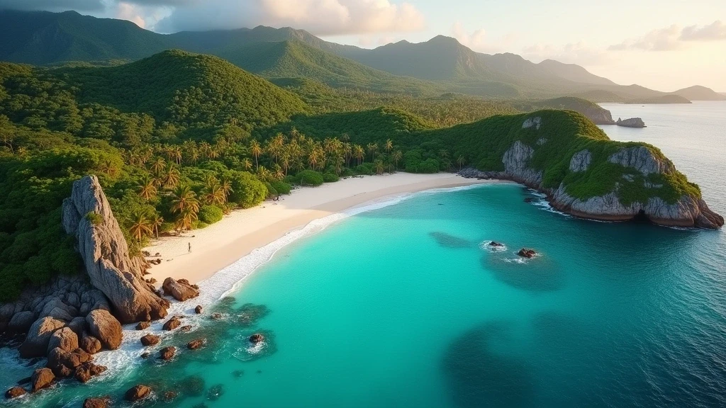 Luftaufnahme der Granitfelsen von Anse Source d'Argent auf den Seychellen zur goldenen Stunde