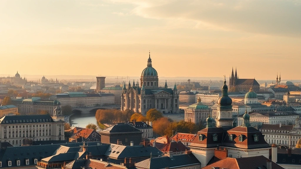 Luftaufnahme von Wien mit Stephansdom und Donau zur goldenen Stunde in Österreich